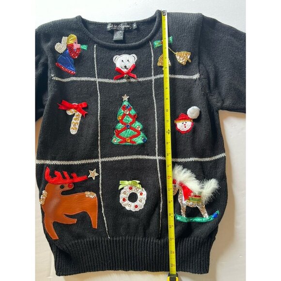 Vintage 80s Work in Progess Gladys Bagley Christmas Black sweater embellished M - Picture 11 of 11
